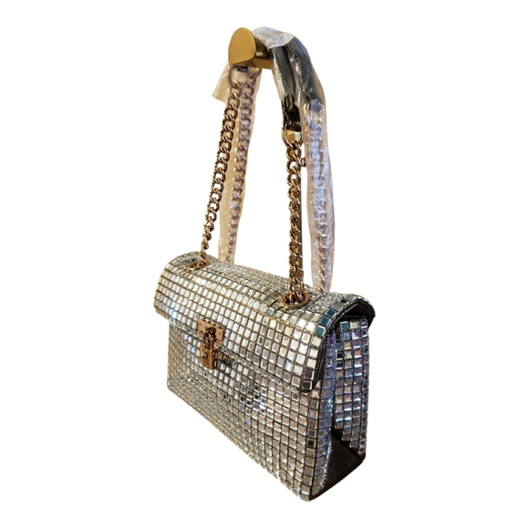NWT! Kurt Geiger Mirrored Disco Purse w/ Gold Hardware & Dusty - Picture 5 of 12